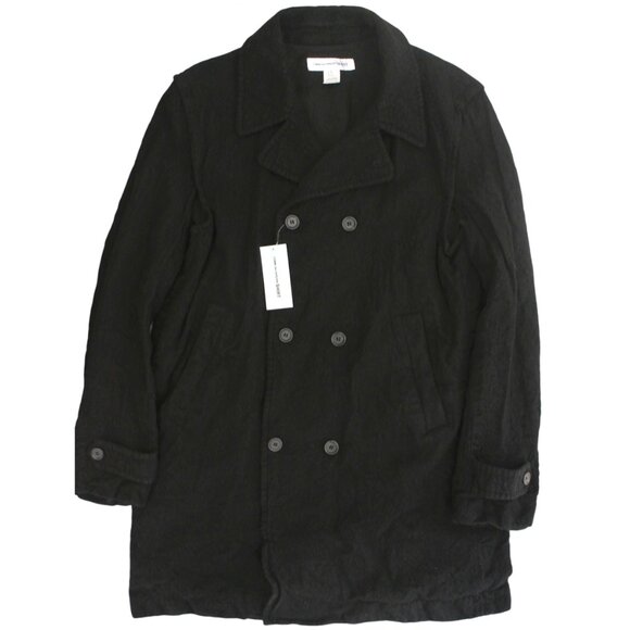 COMME DES GARCONS mens Black Pea Coat NWT L crinkle wool Open underarms SHIRT
